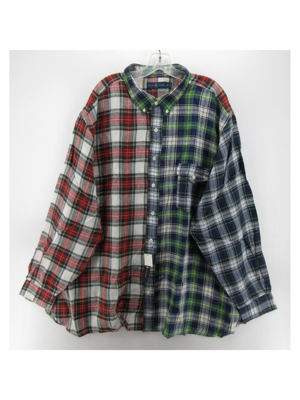 Ralph Lauren Shirt 3XB Big Red Linen Patchwork Plaid Fun Shirt Woven